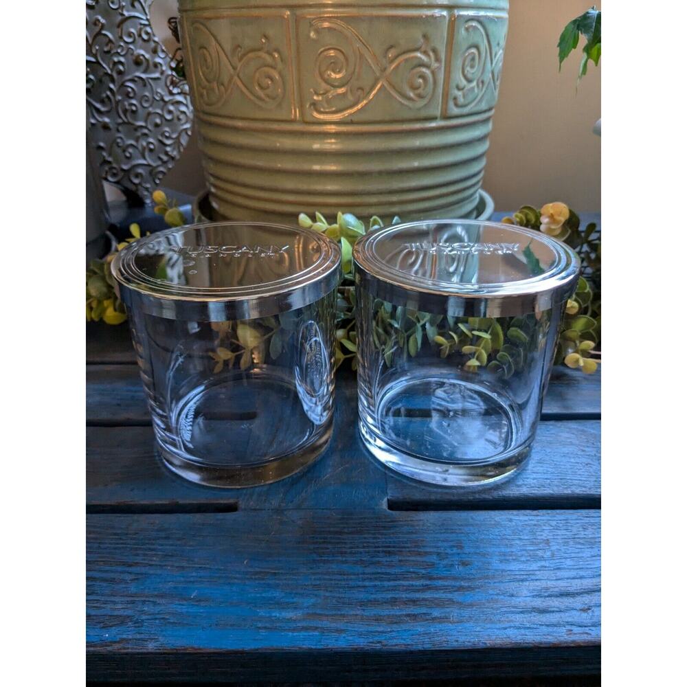 2 Tuscany Candle Jars Empty 14oz w/Lids DIY Candle Making